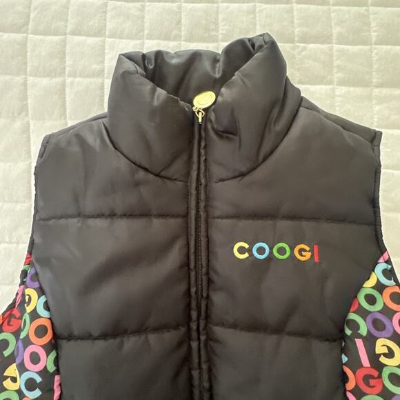 COOGI Womens Puffer Vest Large Colorful Logo Print Trim Full Zip Outdoor Retro - Picture 2 of 12